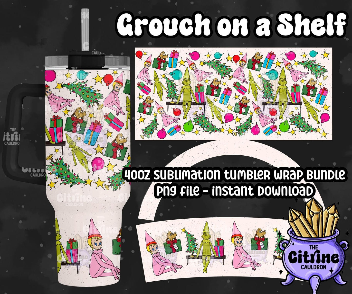 Grouch on a Shelf - PNG Wrap for Sublimation 40oz Tumbler