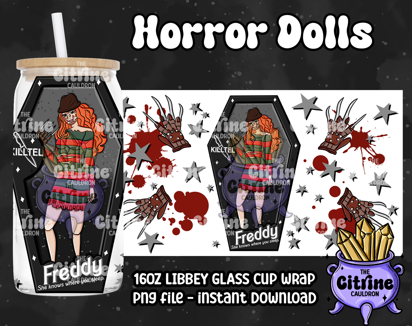 Horror Dolls Dark - PNG Wrap for Libbey 16oz Glass Can
