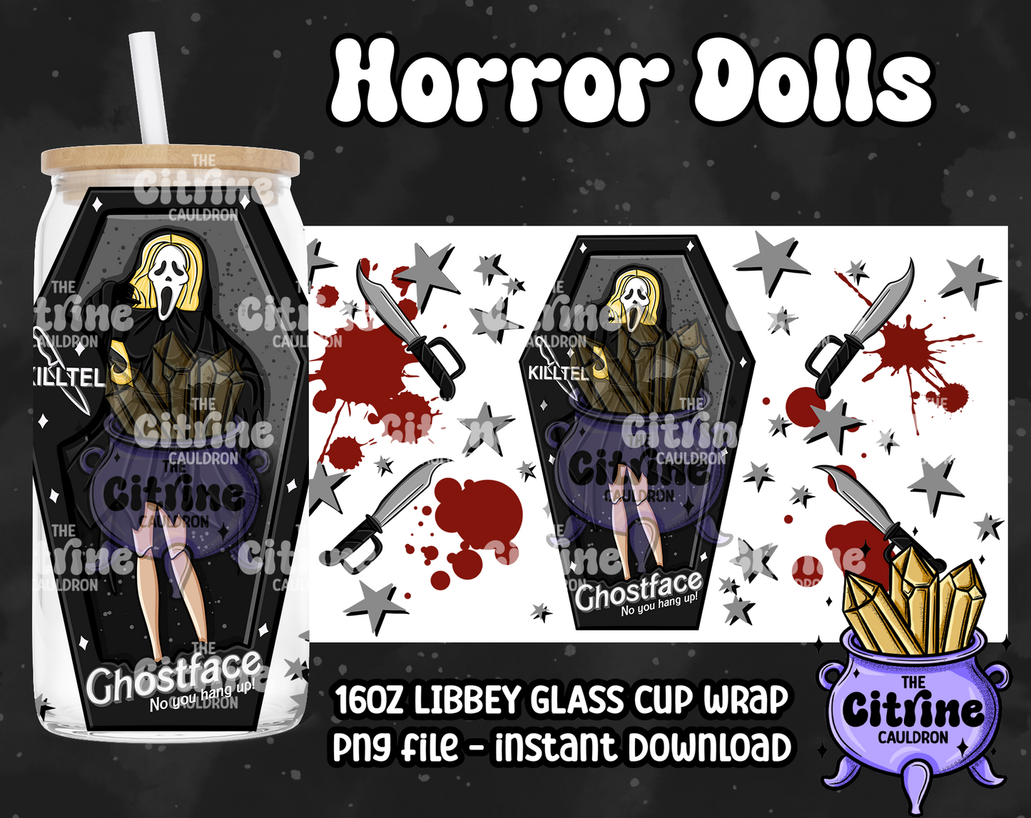 Horror Dolls Dark - PNG Wrap for Libbey 16oz Glass Can