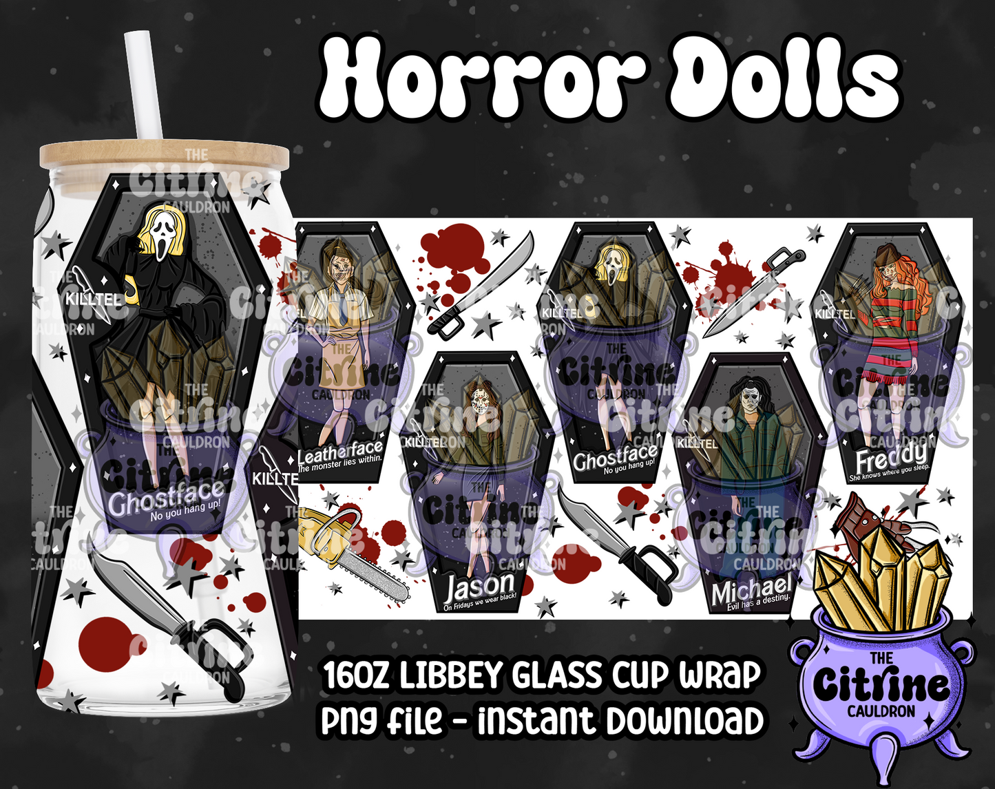 Horror Dolls Dark - PNG Wrap for Libbey 16oz Glass Can