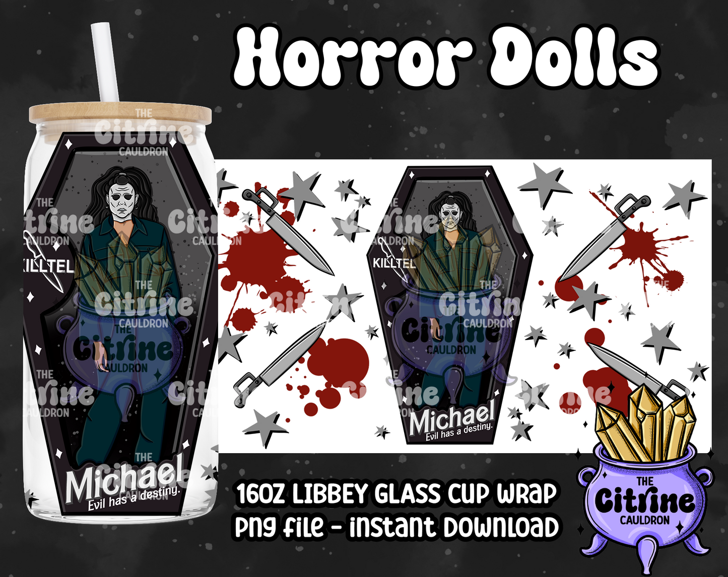 Horror Dolls Dark - PNG Wrap for Libbey 16oz Glass Can