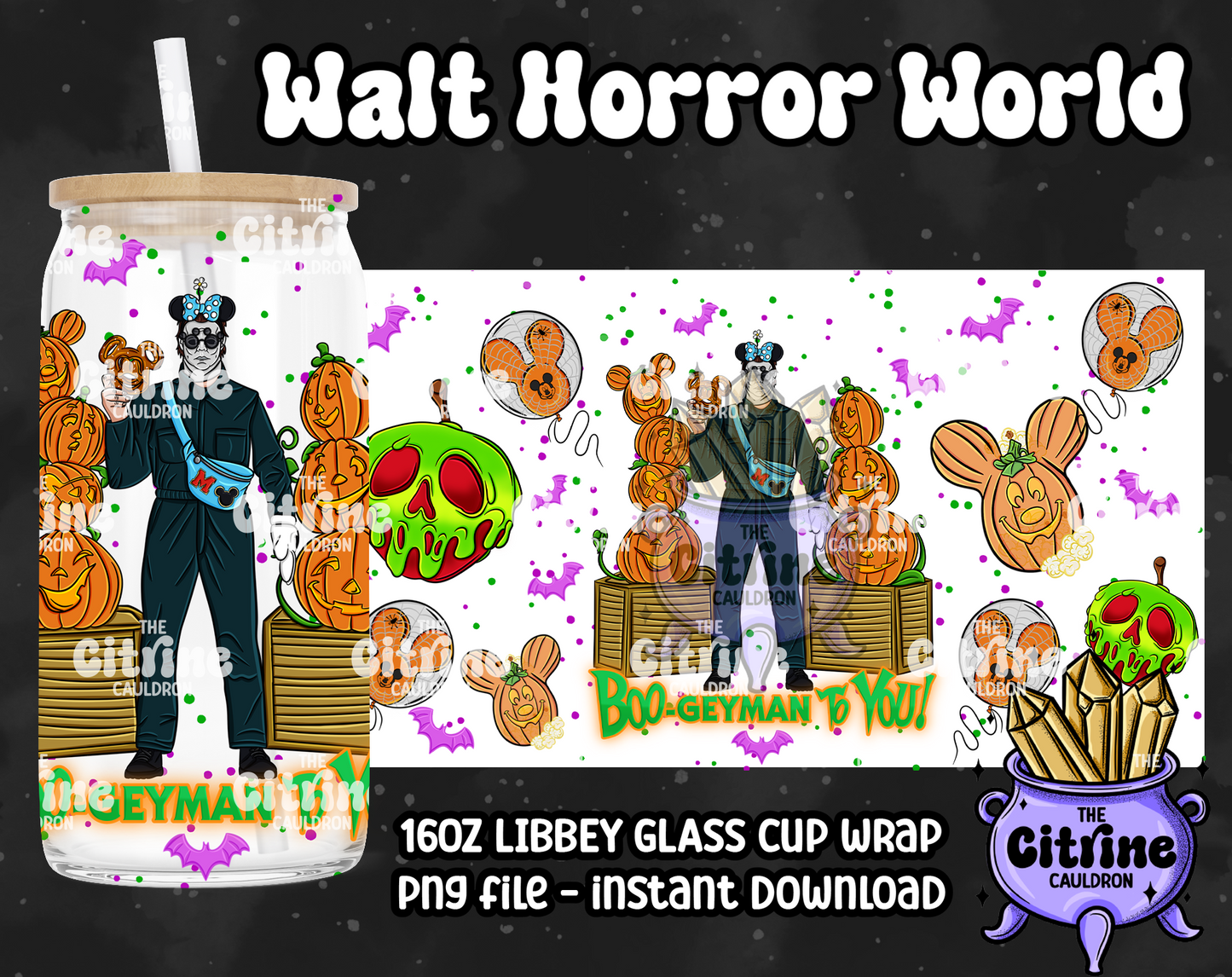 Walt Horror World - PNG Wrap for Libbey 16oz Glass Can