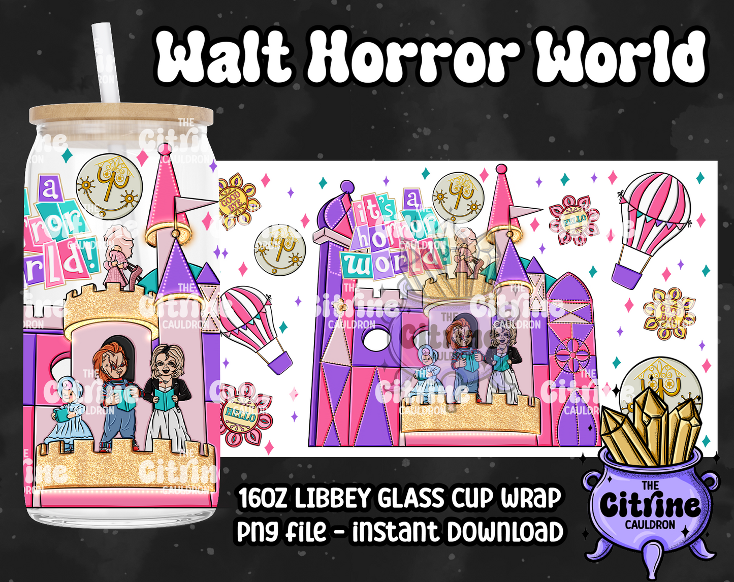 Walt Horror World - PNG Wrap for Libbey 16oz Glass Can