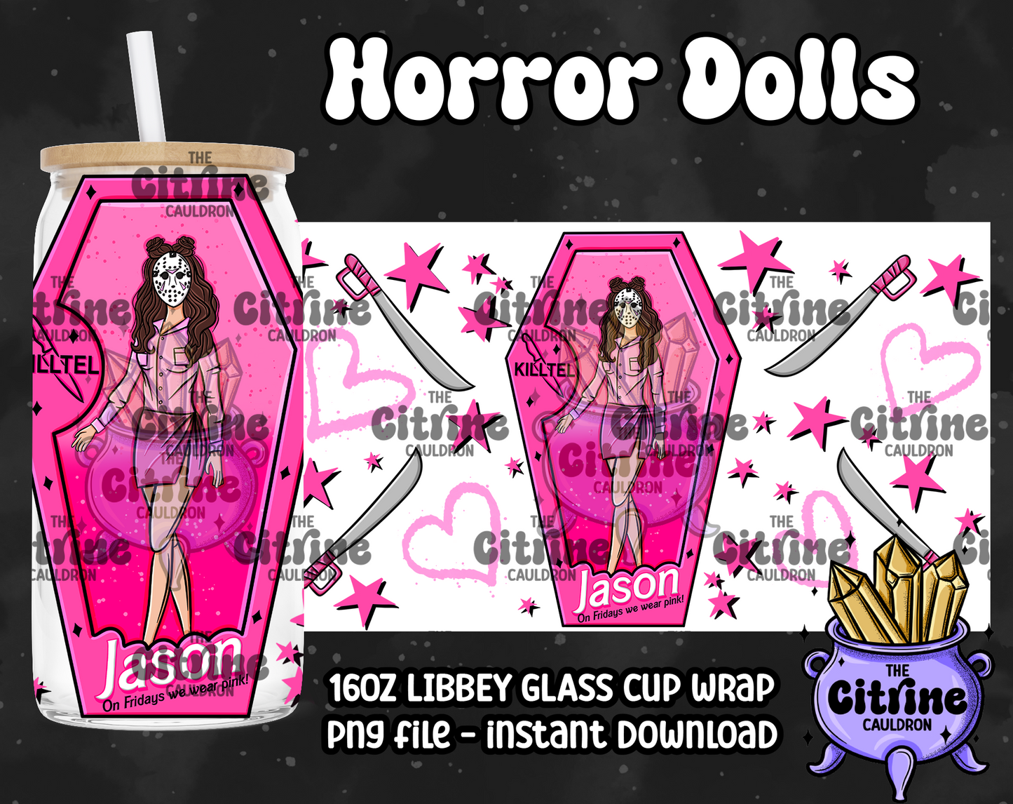 Horror Dolls Pink - PNG Wrap for Libbey 16oz Glass Can