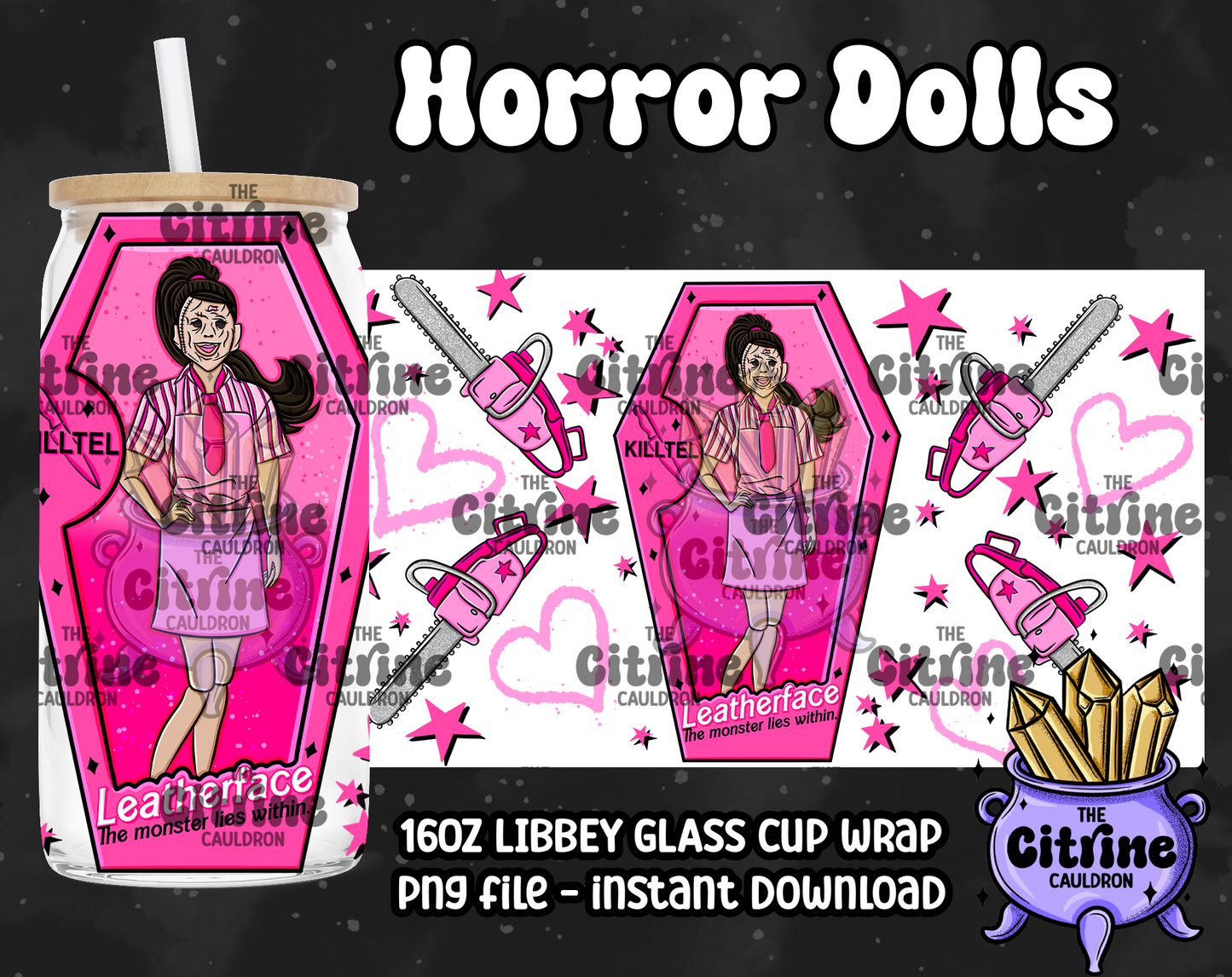 Horror Dolls Pink - PNG Wrap for Libbey 16oz Glass Can
