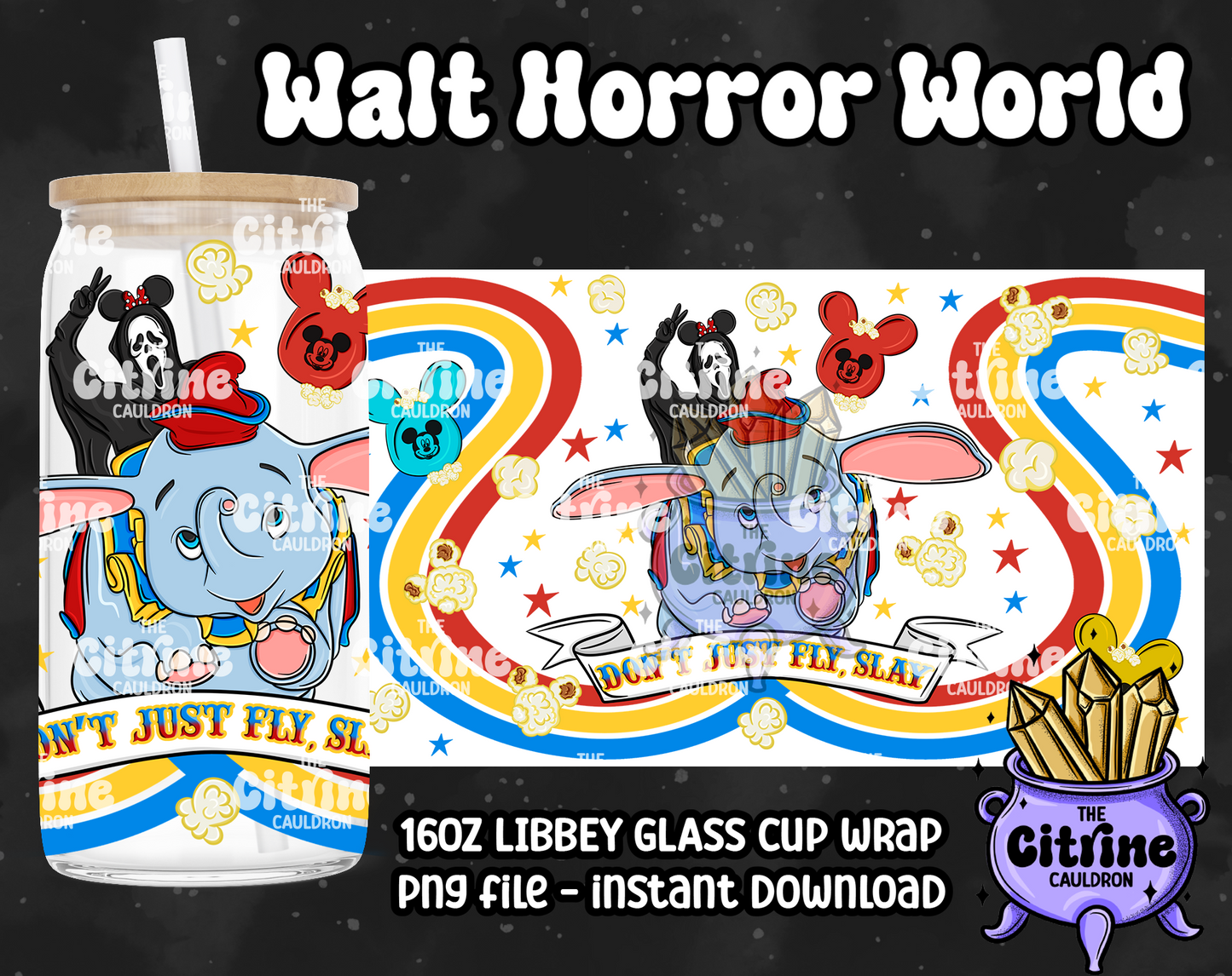 Walt Horror World - PNG Wrap for Libbey 16oz Glass Can