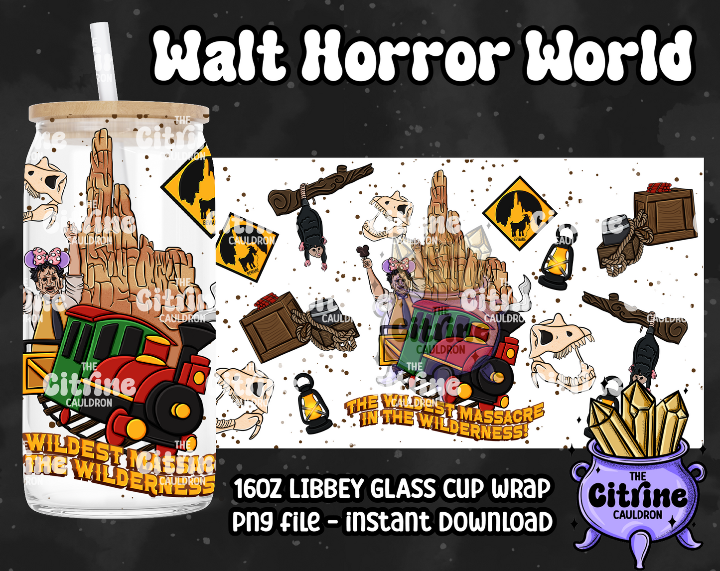 Walt Horror World - PNG Wrap for Libbey 16oz Glass Can