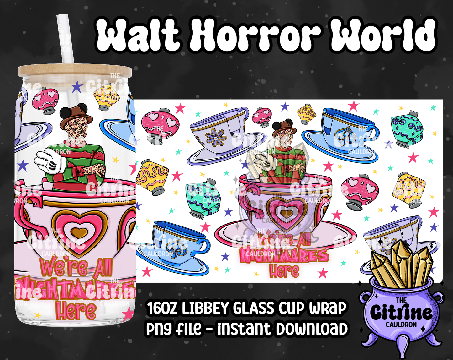 Walt Horror World - PNG Wrap for Libbey 16oz Glass Can
