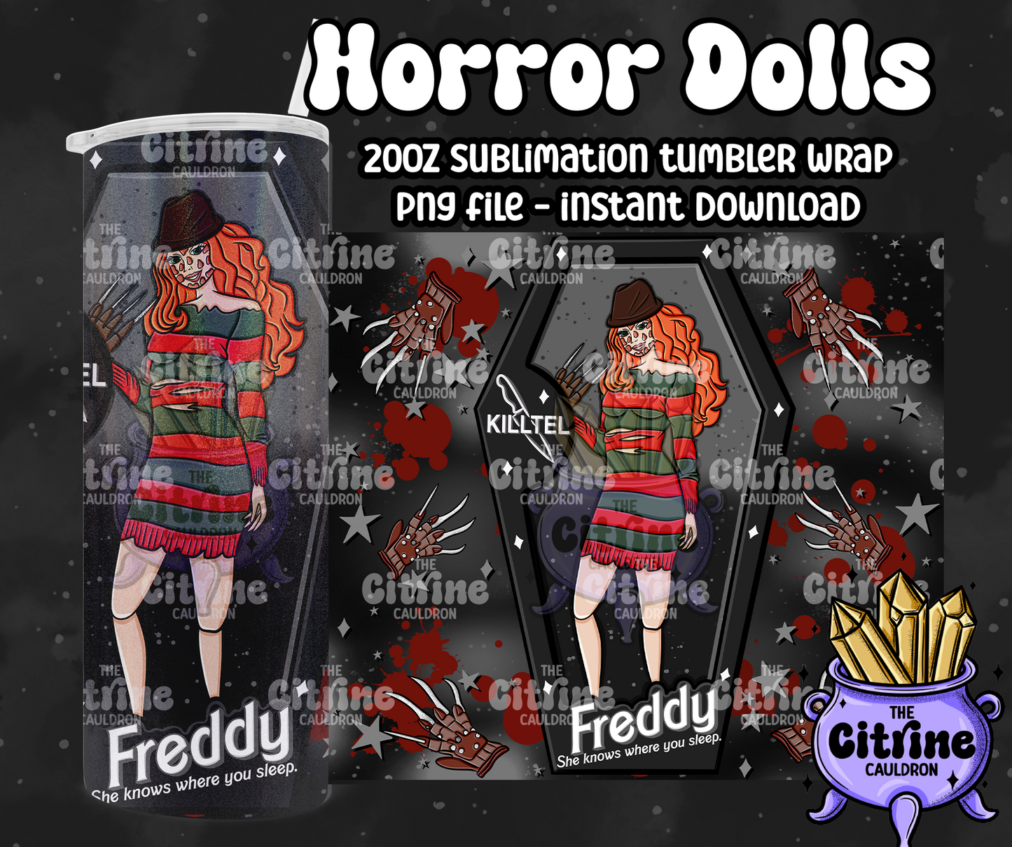 Horror Dolls Dark - PNG Wrap for Sublimation 20oz Tumbler