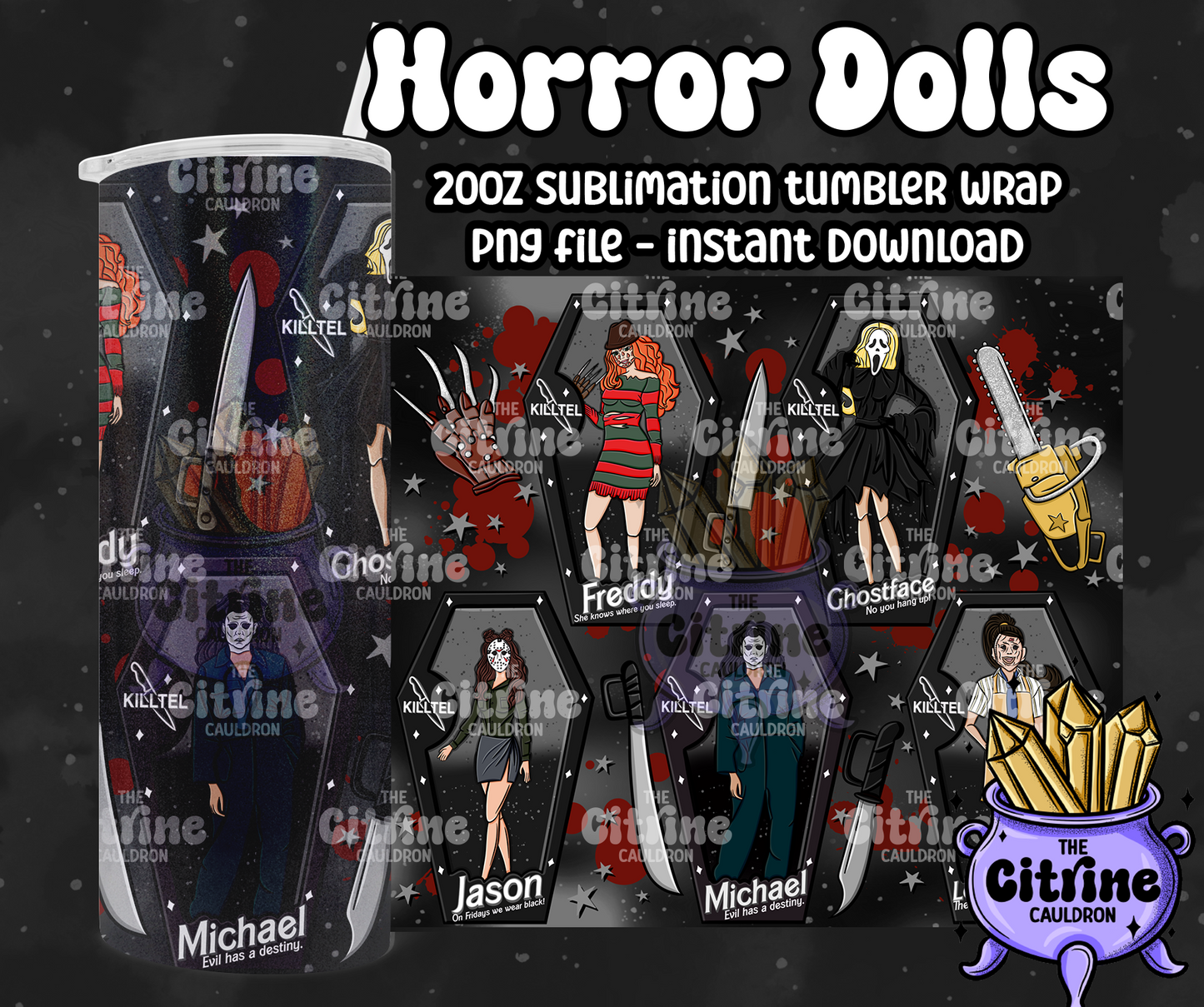 Horror Dolls Dark - PNG Wrap for Sublimation 20oz Tumbler