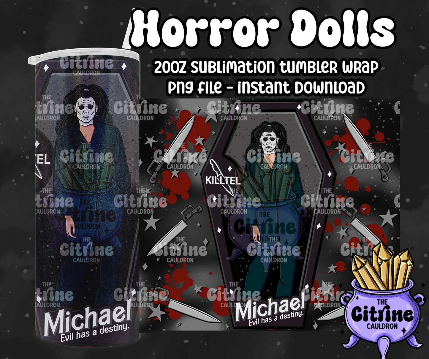 Horror Dolls Dark - PNG Wrap for Sublimation 20oz Tumbler