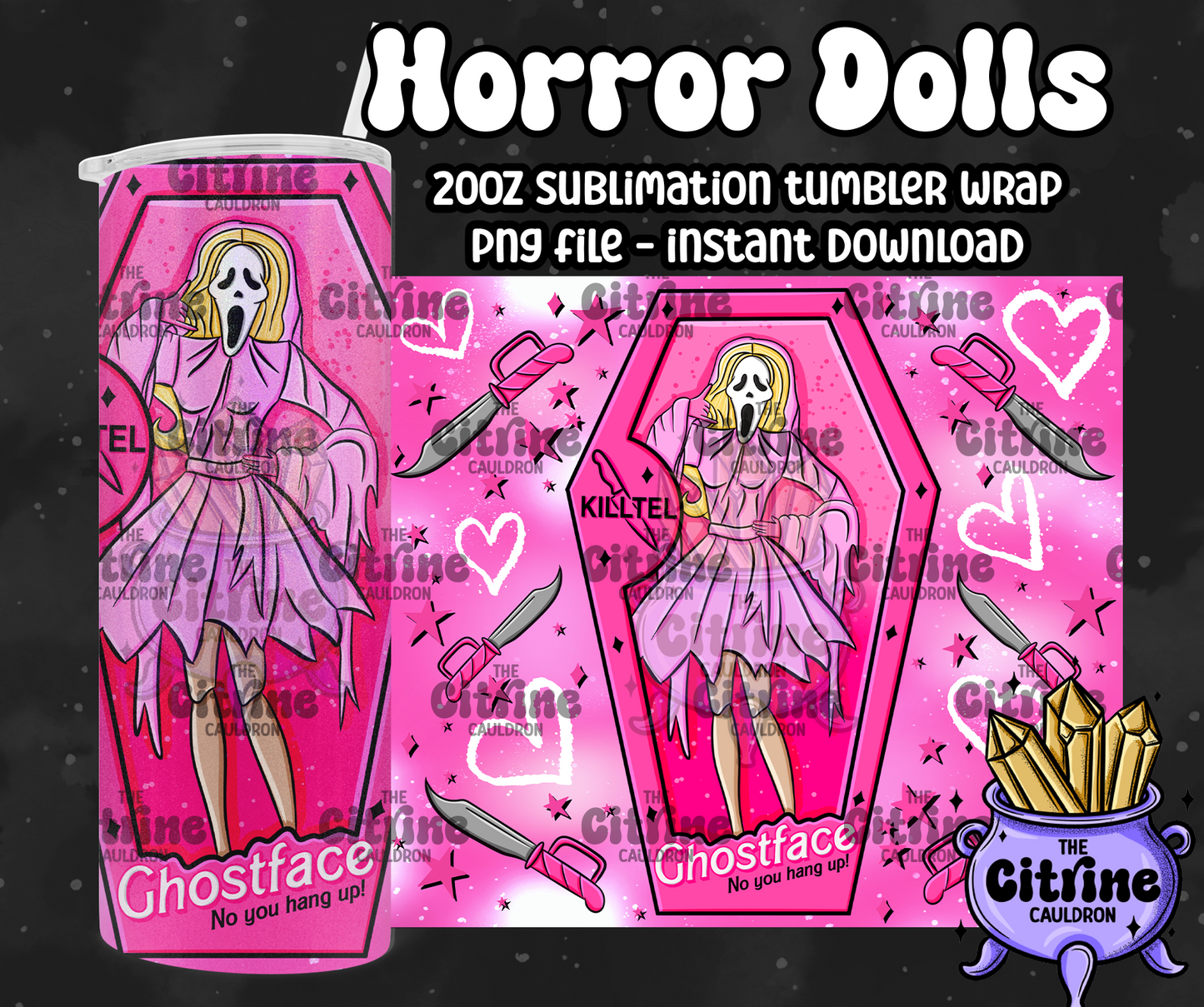 Horror Dolls Pink - PNG Wrap for Sublimation 20oz Tumbler