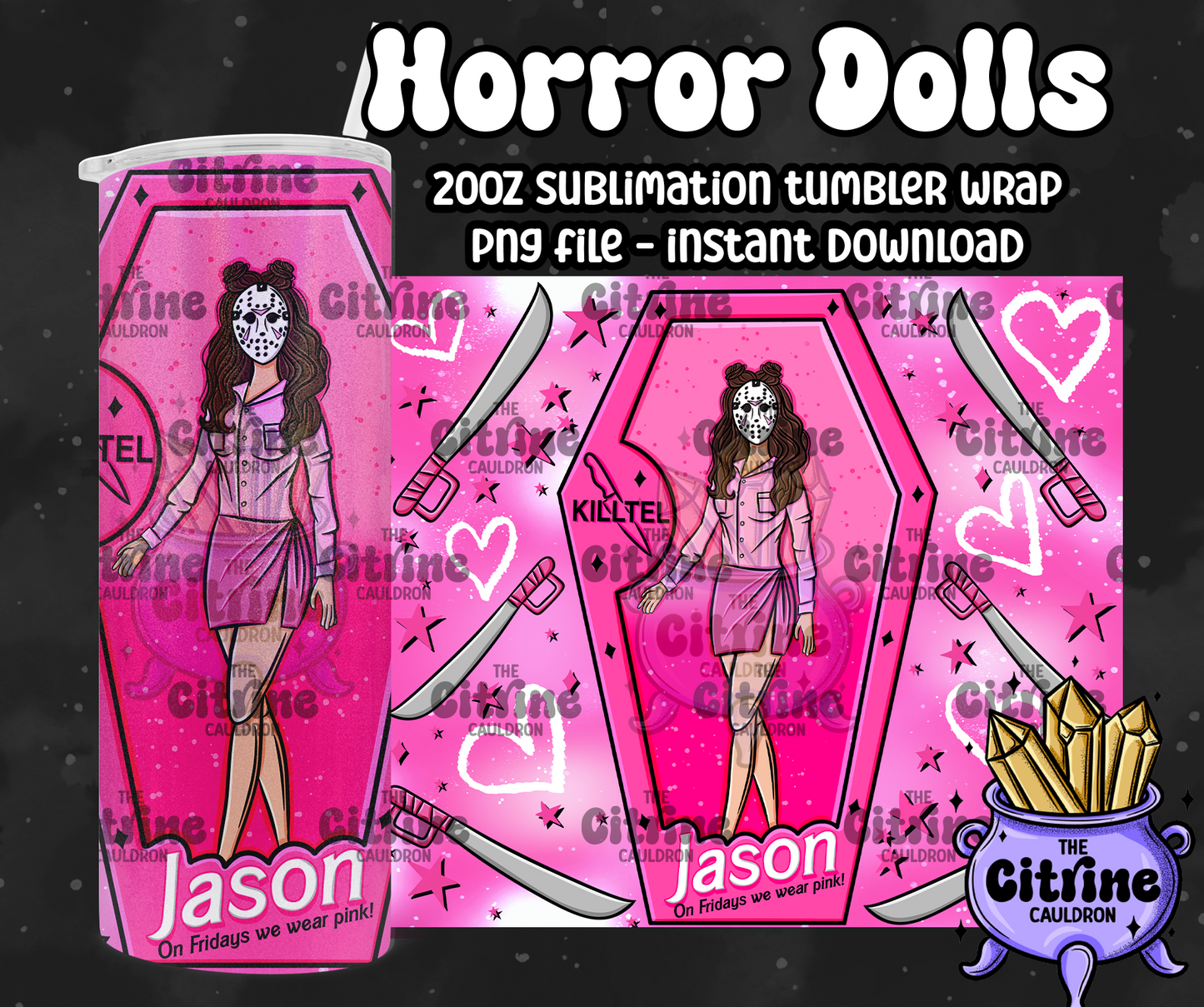 Horror Dolls Pink - PNG Wrap for Sublimation 20oz Tumbler