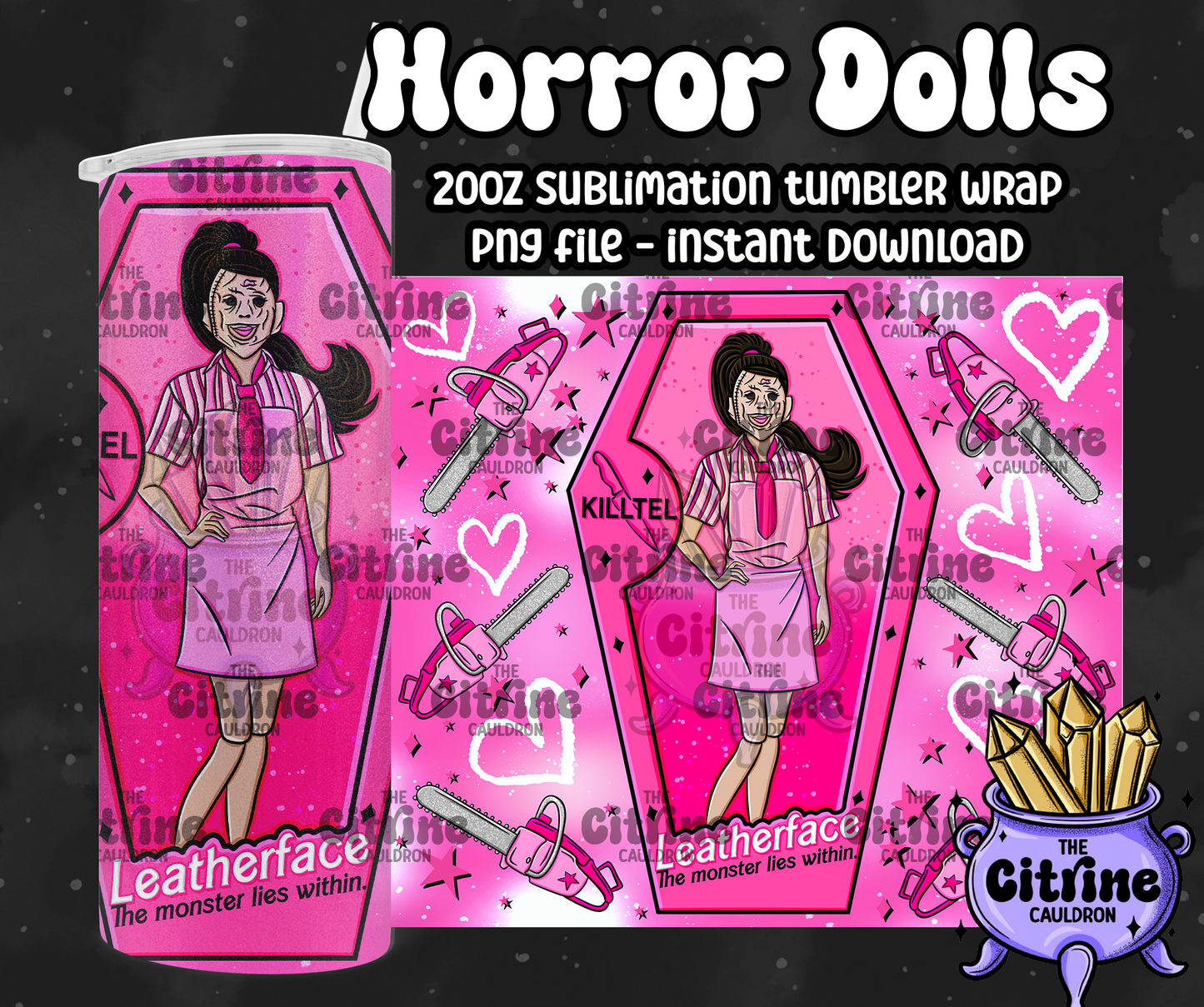 Horror Dolls Pink - PNG Wrap for Sublimation 20oz Tumbler