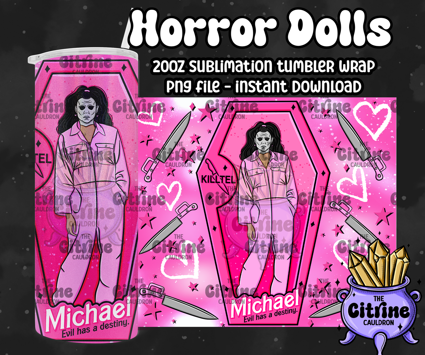 Horror Dolls Pink - PNG Wrap for Sublimation 20oz Tumbler