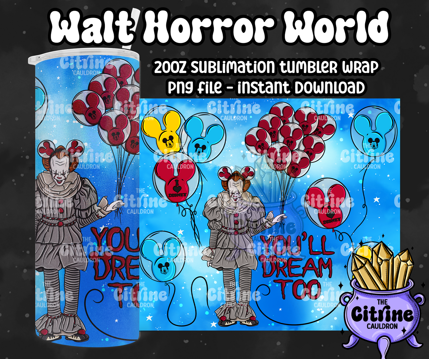 Walt Horror World - PNG Wrap for Sublimation 20oz Tumbler