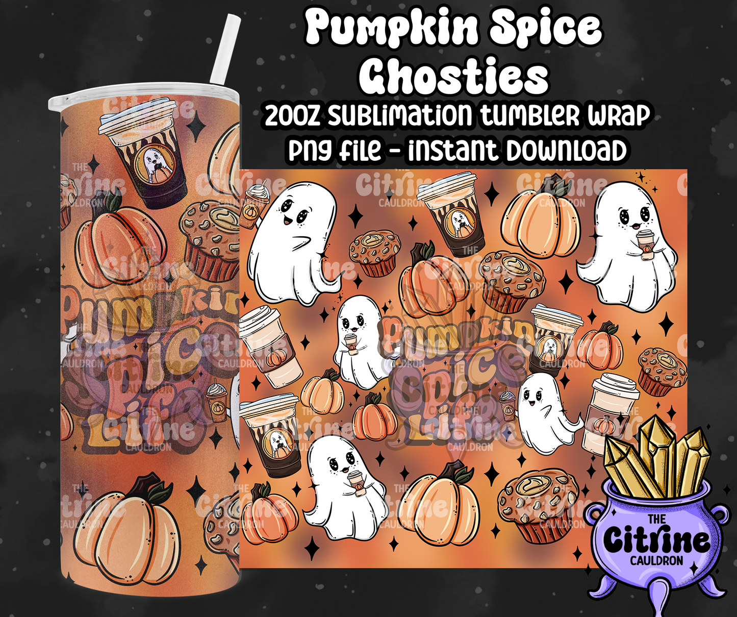 Pumpkin Spice Ghosties - PNG Wrap for Sublimation 20oz Tumbler