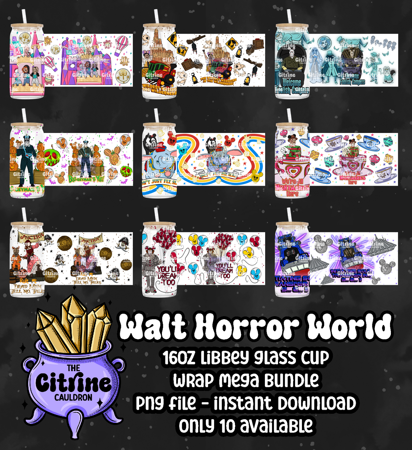 Walt Horror World - PNG Wrap for Libbey 16oz Glass Can