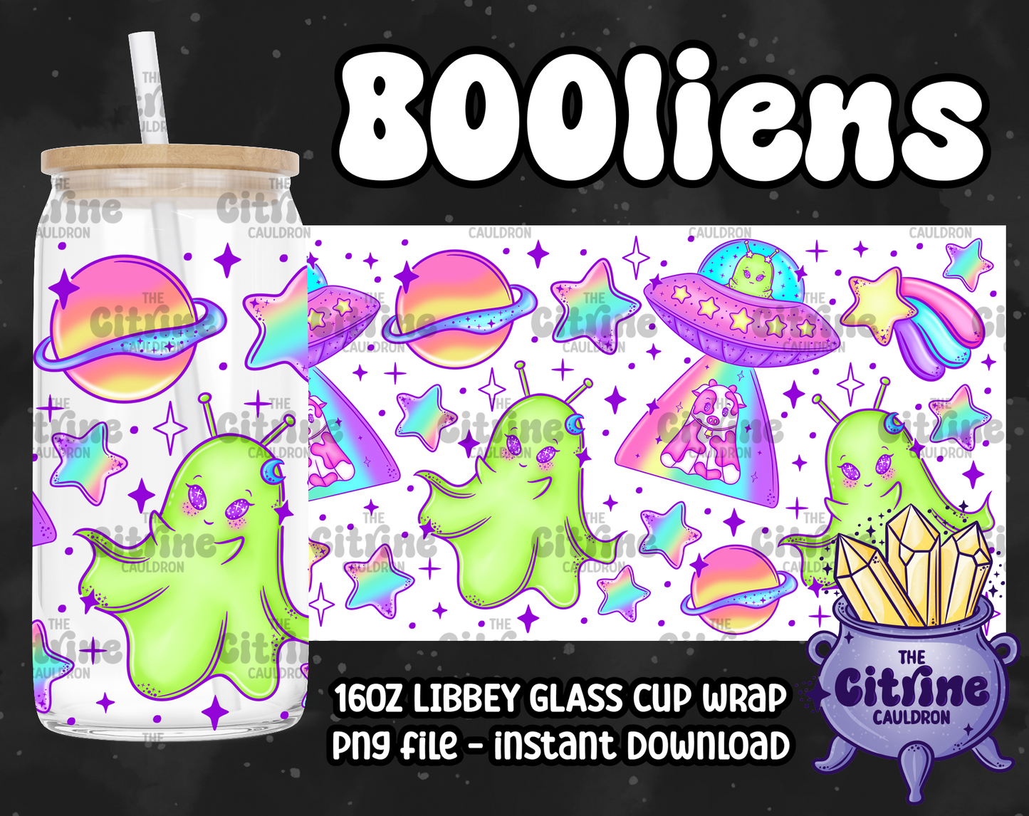 BOOliens - PNG Wrap for Libbey 16oz Glass Can