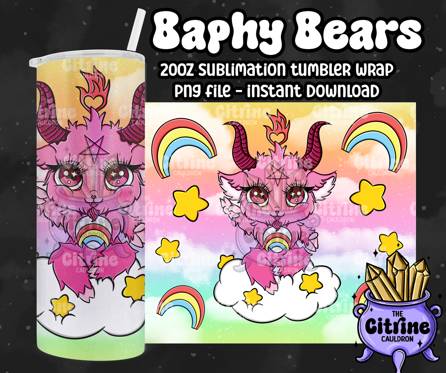 Baphy Bears Rainbow - PNG Wrap for Sublimation 20oz Tumbler