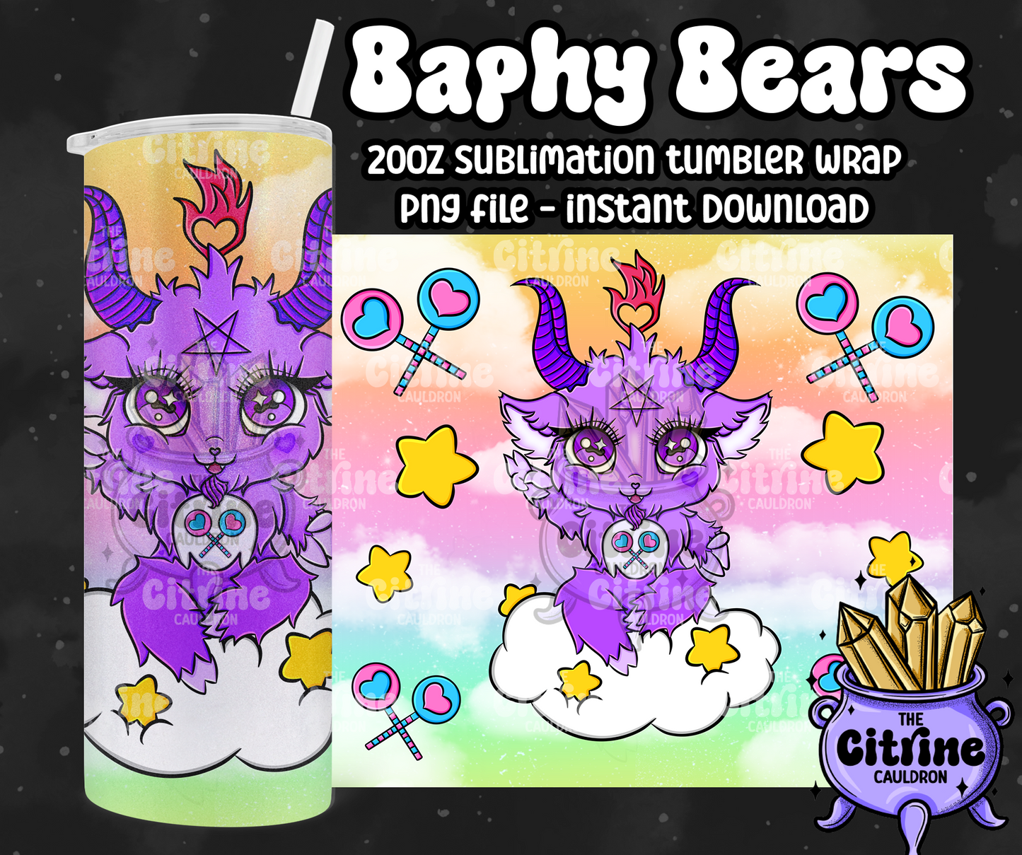 Baphy Bears Rainbow - PNG Wrap for Sublimation 20oz Tumbler