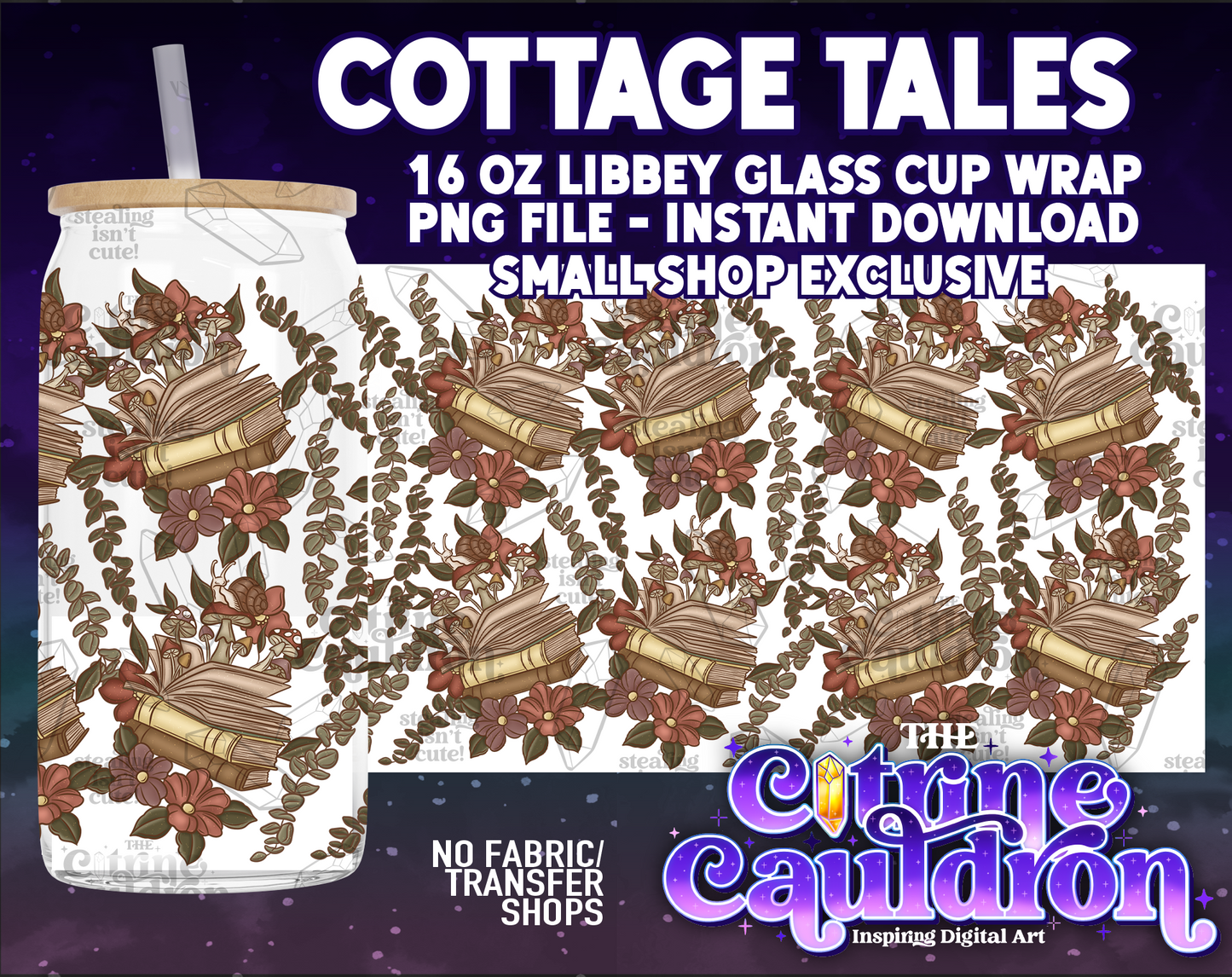 Bookish - PNG Wrap for Libbey 16oz Glass Can - SMALL SHOP