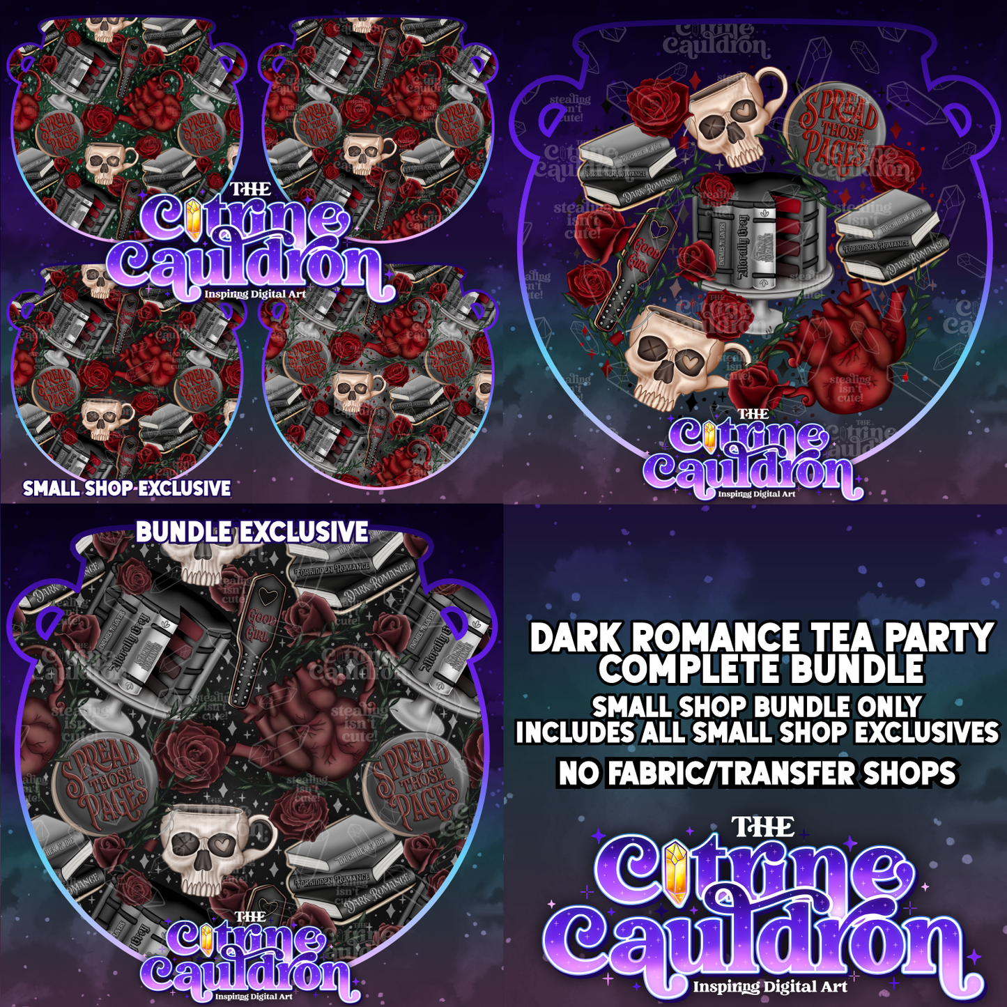 Dark Romance Tea Party Complete Collection - Seamless & PNG Bundle - SMALL SHOP