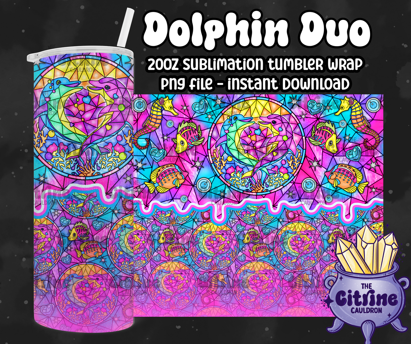 Dolphin Duo - PNG Wrap for Sublimation 20oz Tumbler