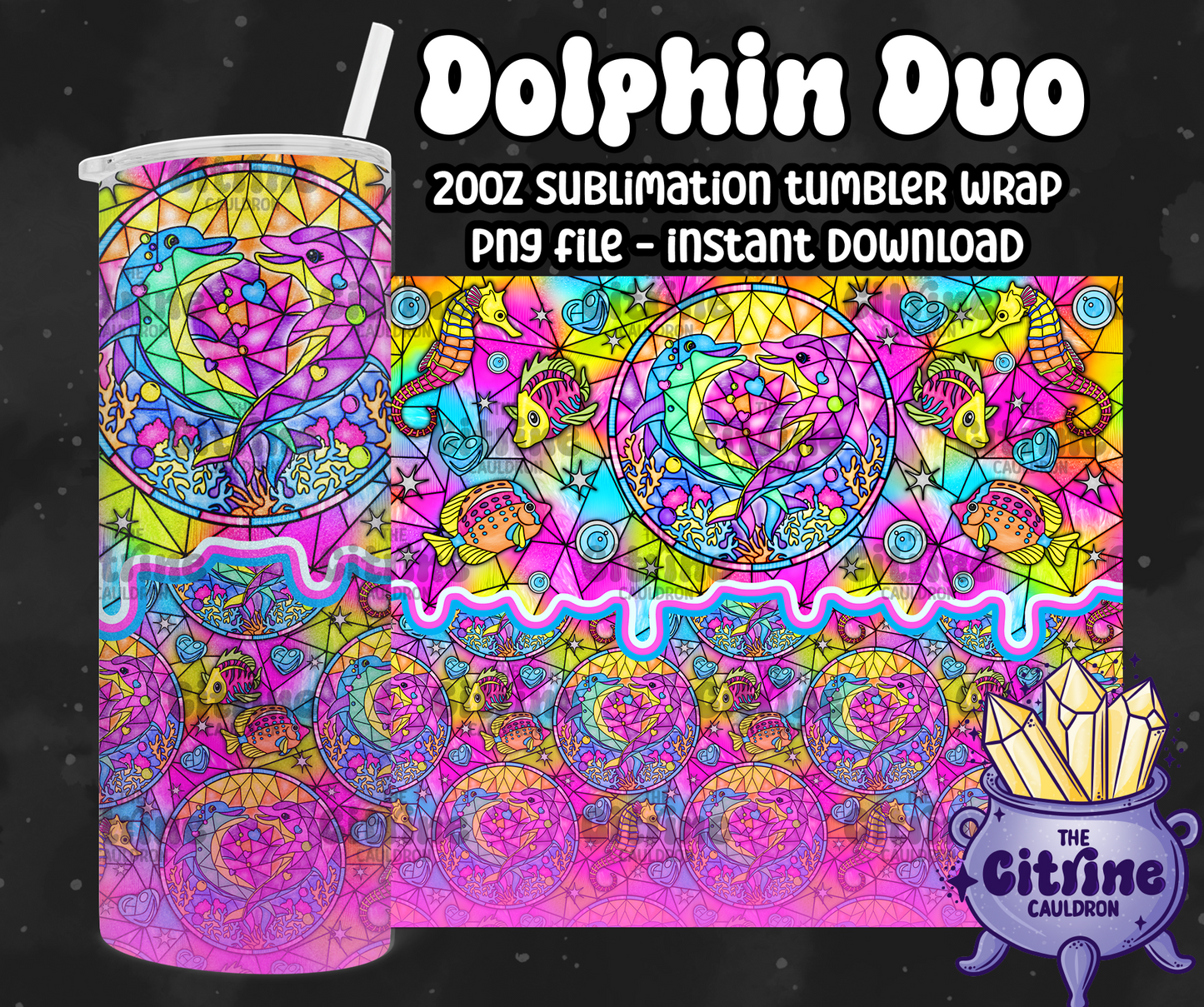 Dolphin Duo - PNG Wrap for Sublimation 20oz Tumbler