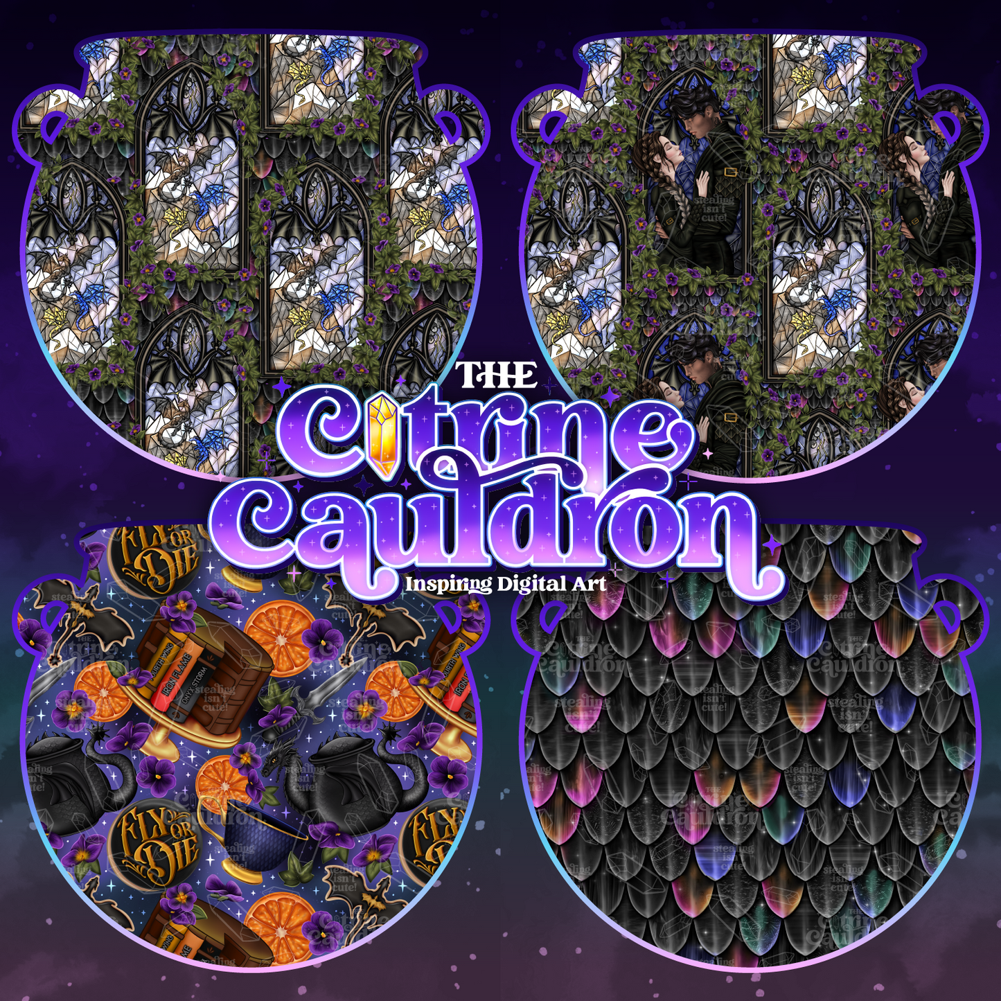 Dragon Riders Complete Collection - Seamless & PNG Bundle - FABRIC SHOPS