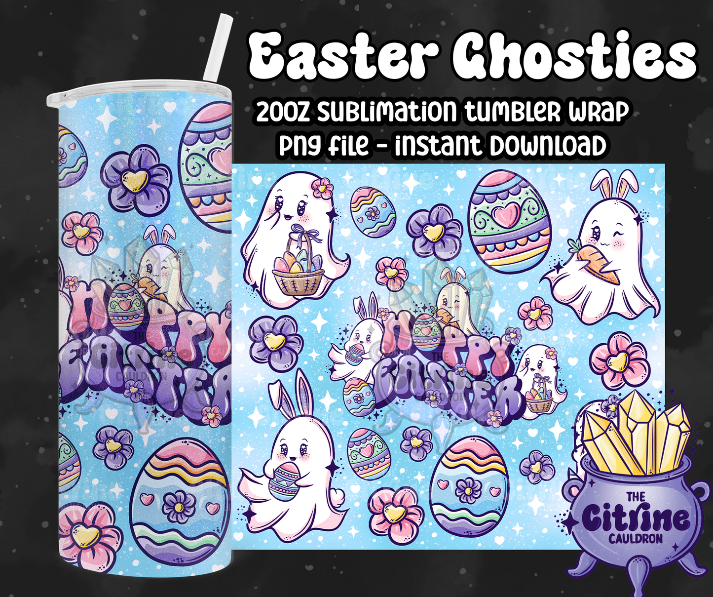 Easter Ghosties - PNG Wrap for Sublimation 20oz Tumbler