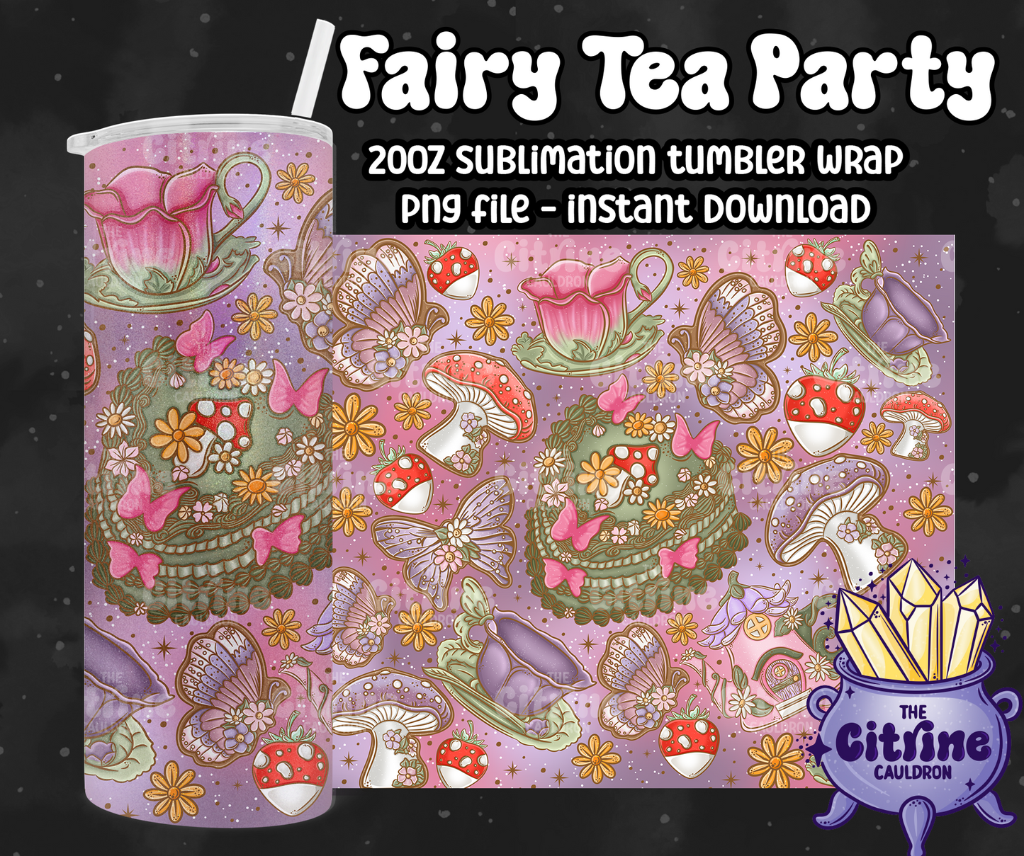 Fairy Tea Party - PNG Wrap for Sublimation 20oz Tumbler