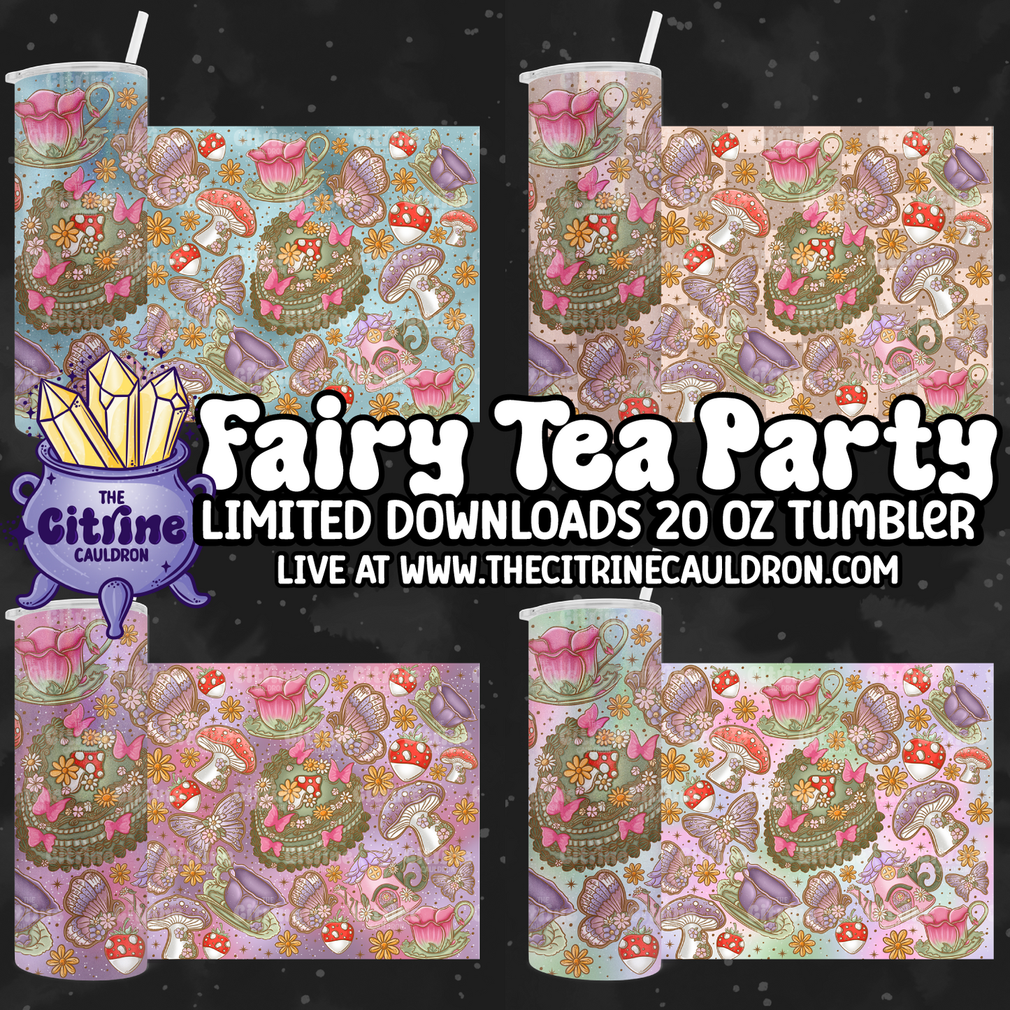 Fairy Tea Party - PNG Wrap for Sublimation 20oz Tumbler