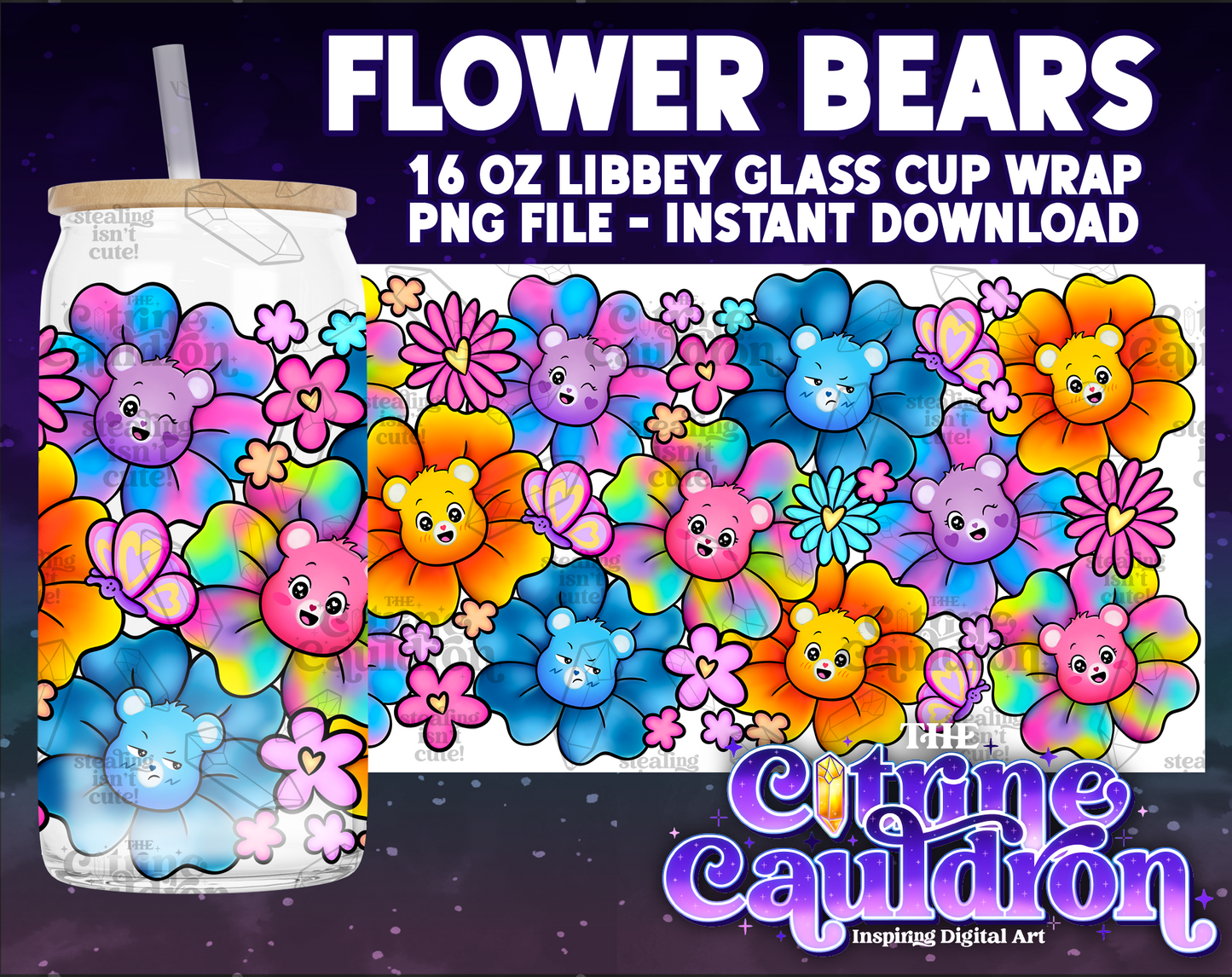 Flower Bears - PNG Wrap for Libbey 16oz Glass Can