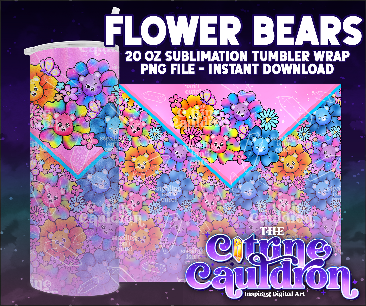 Flower Bears - PNG Wrap for Sublimation 20oz Tumbler
