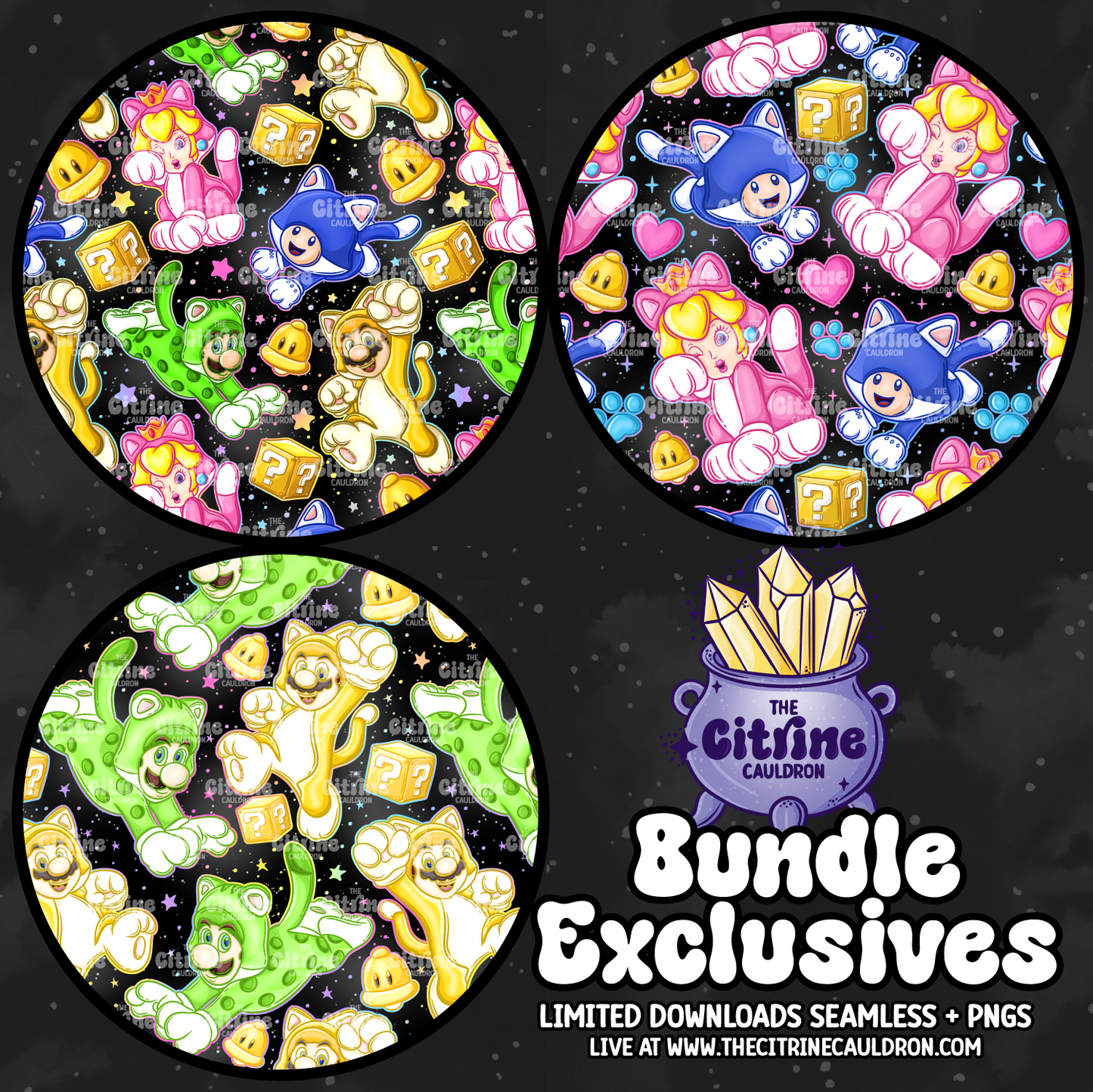Gamer Cats Collection - Seamless, PNG Bundle & Coordinates