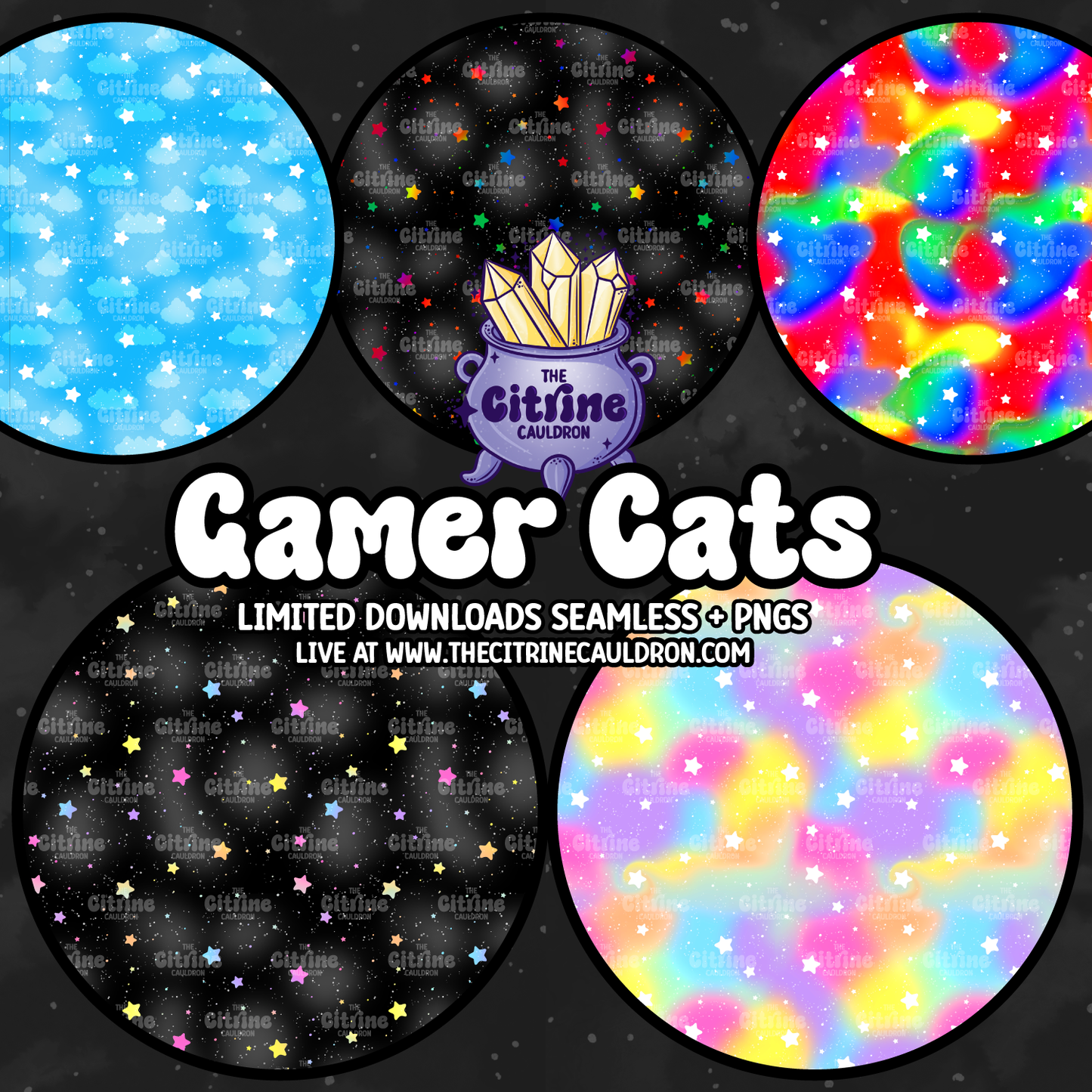 Gamer Cats Collection - Seamless, PNG Bundle & Coordinates