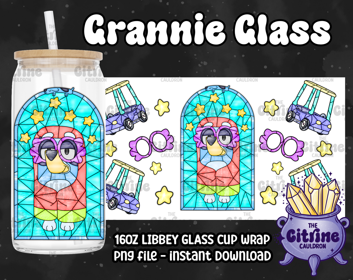 Grannie Glass - PNG Wrap for Libbey 16oz Glass Can