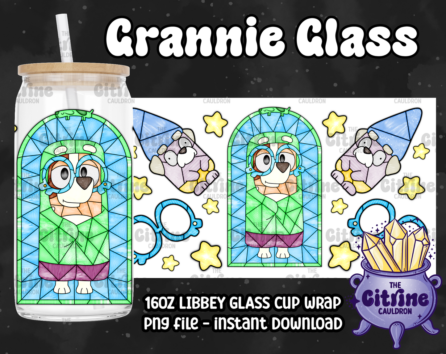 Grannie Glass - PNG Wrap for Libbey 16oz Glass Can