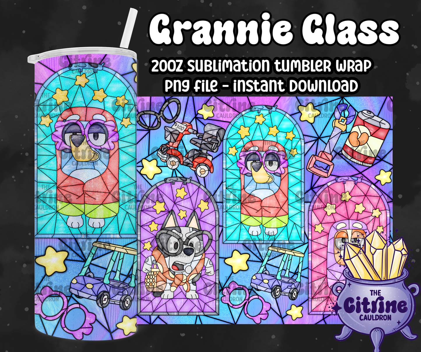Grannie Glass - PNG Wrap for Sublimation 20oz Tumbler
