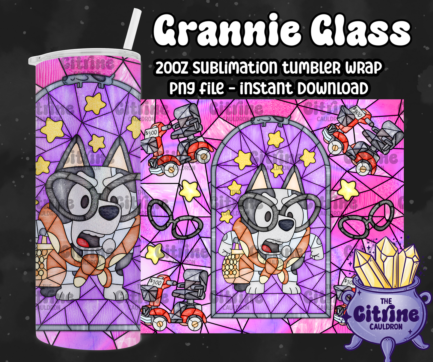 Grannie Glass - PNG Wrap for Sublimation 20oz Tumbler