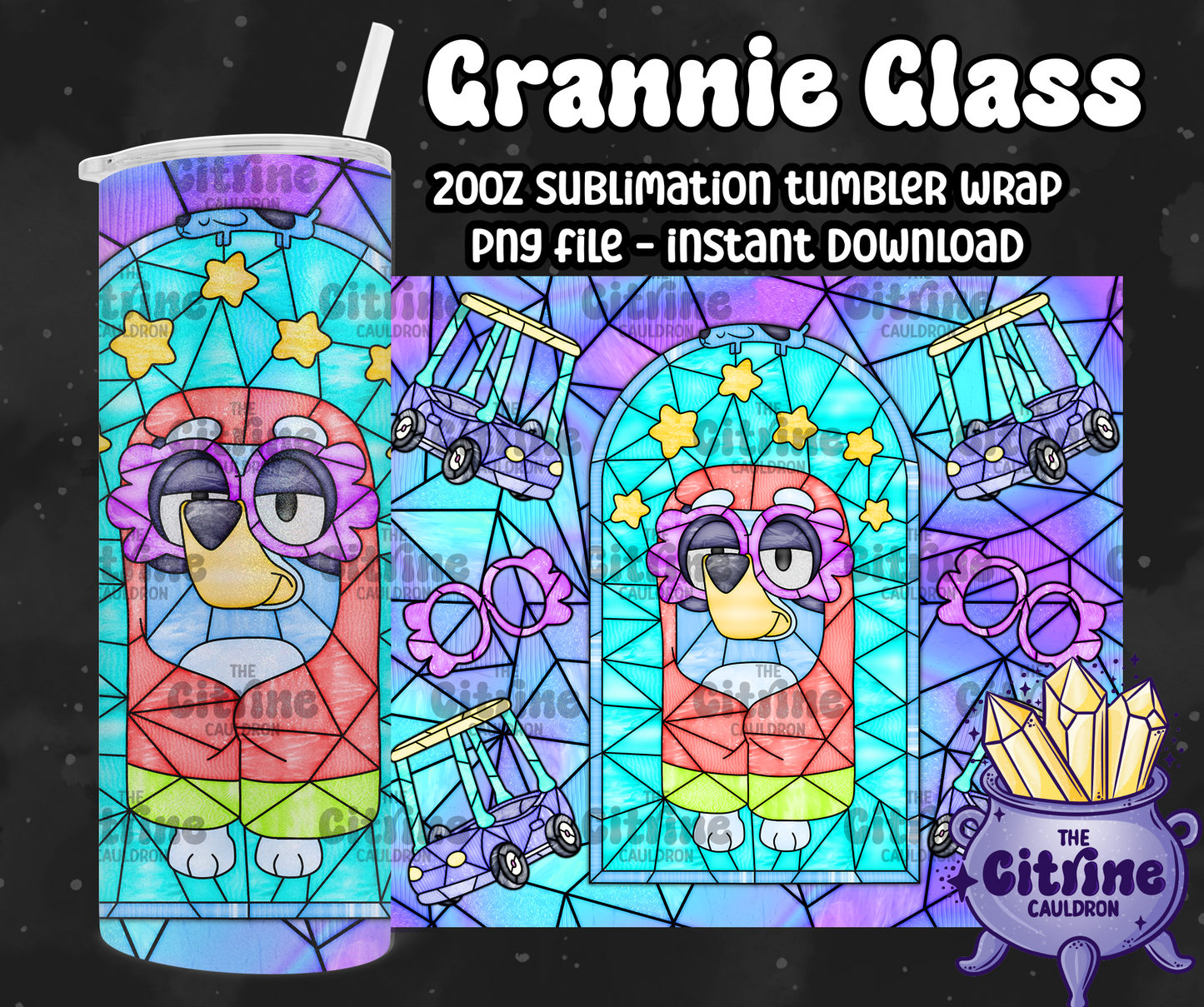 Grannie Glass - PNG Wrap for Sublimation 20oz Tumbler