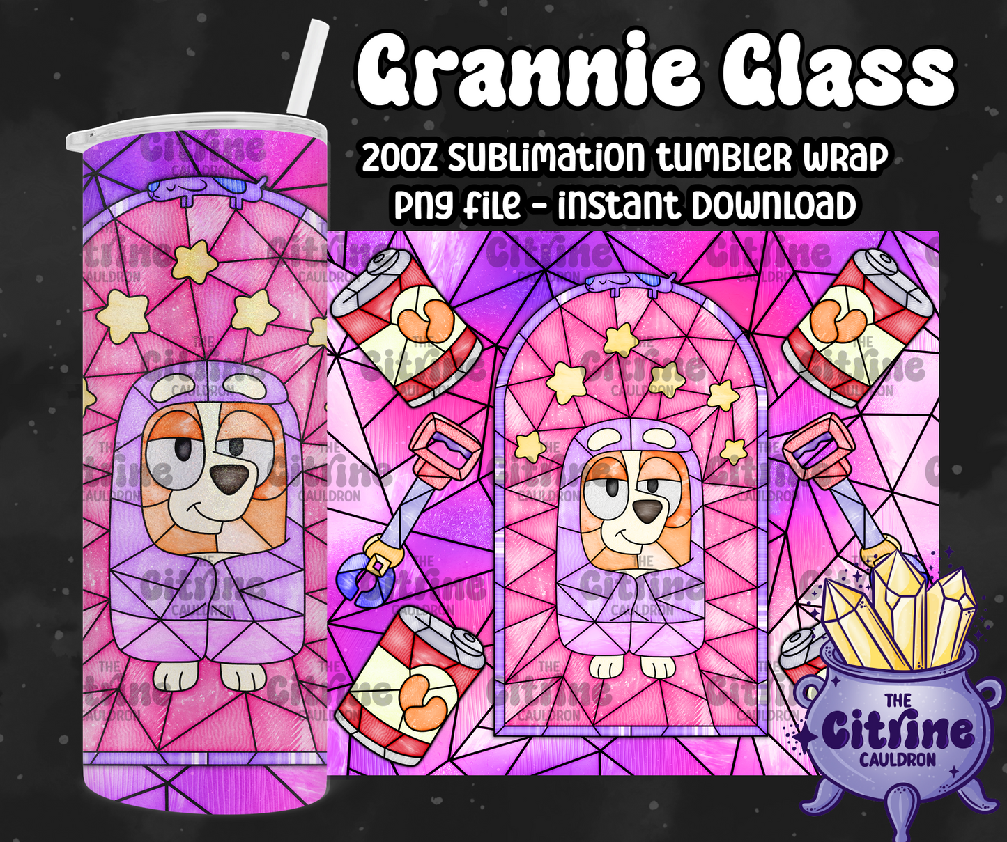 Grannie Glass - PNG Wrap for Sublimation 20oz Tumbler