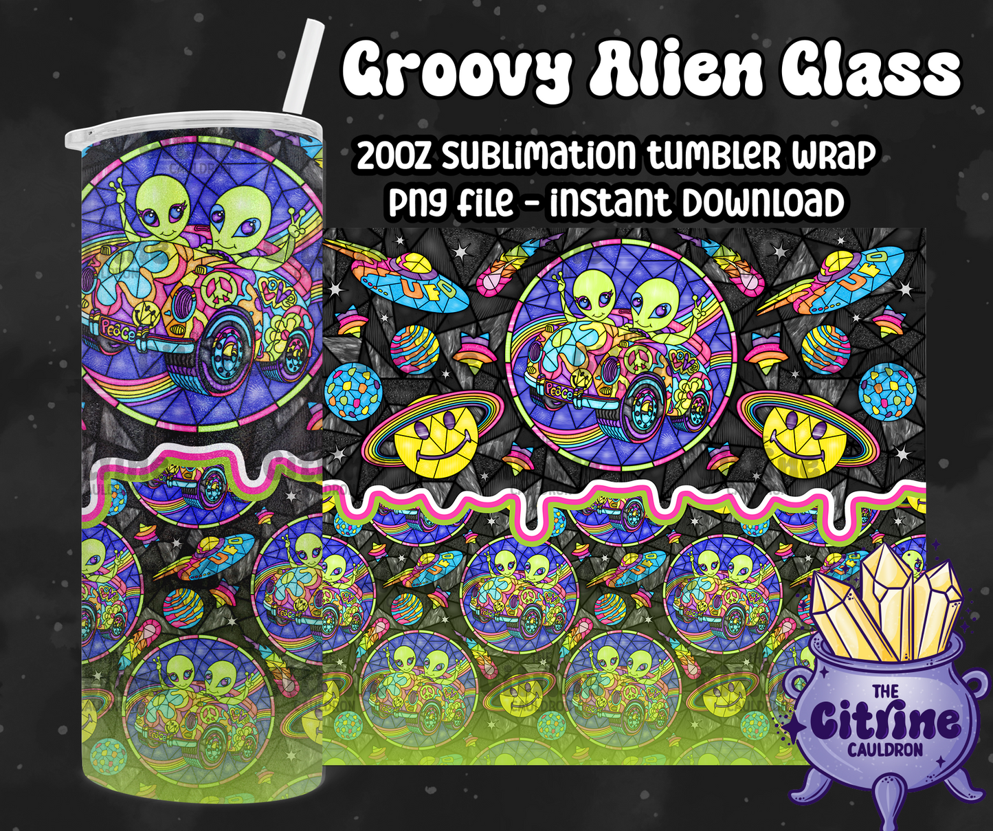 Groovy Alien Glass - PNG Wrap for Sublimation 20oz Tumbler