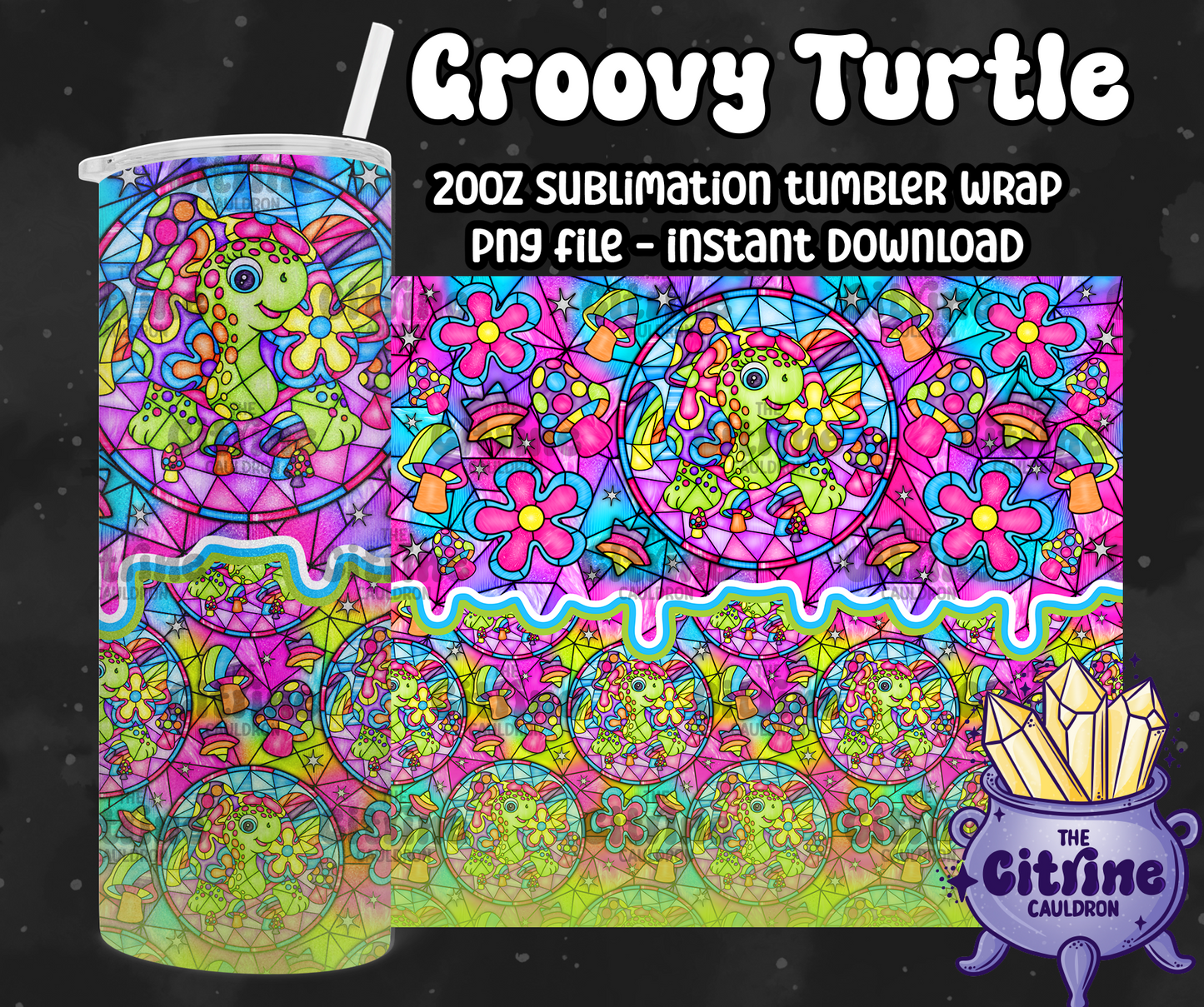 Groovy Turtle - PNG Wrap for Sublimation 20oz Tumbler