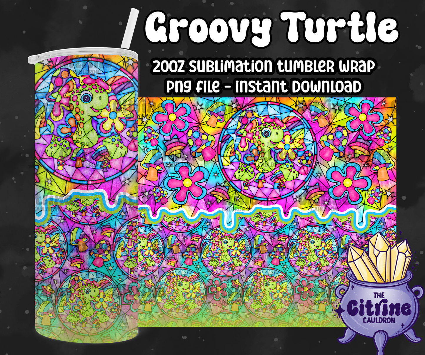 Groovy Turtle - PNG Wrap for Sublimation 20oz Tumbler