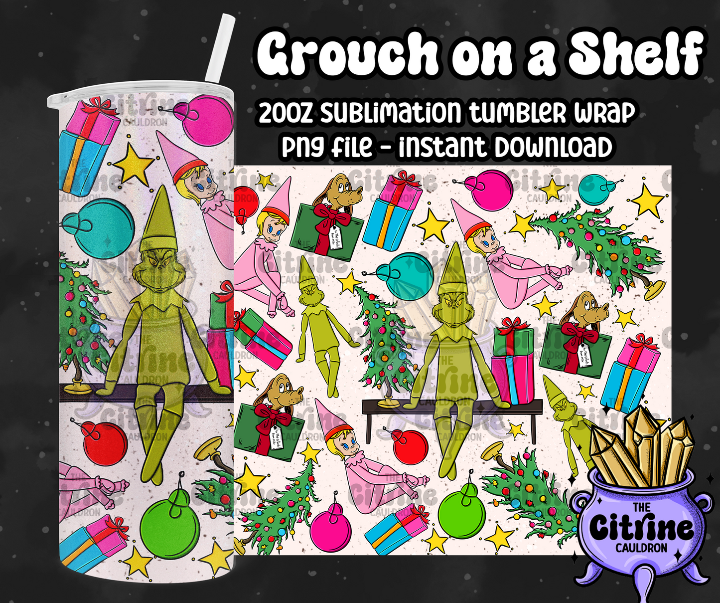 Grouch on a Shelf - PNG Wrap for Sublimation 20oz Tumbler