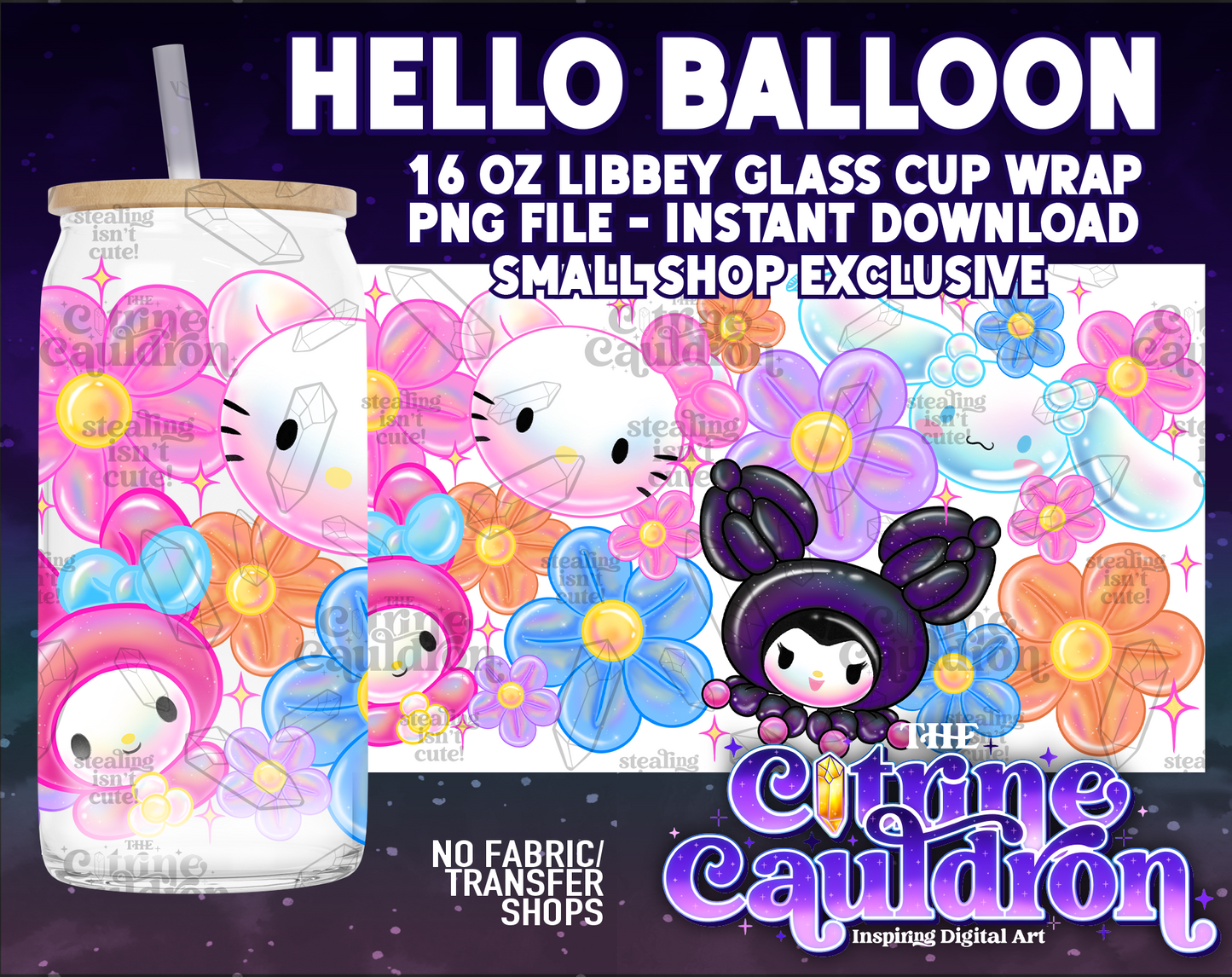 Hello Balloon - PNG Wrap for Libbey 16oz Glass Can - SMALL SHOP