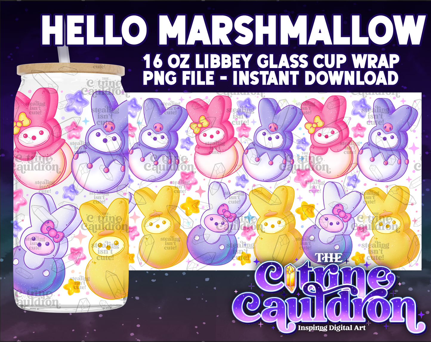 Hello Marshmallow - PNG Wrap for Libbey 16oz Glass Can