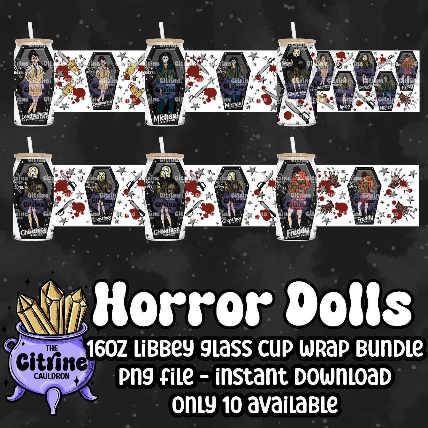 Horror Dolls Dark - PNG Wrap for Libbey 16oz Glass Can